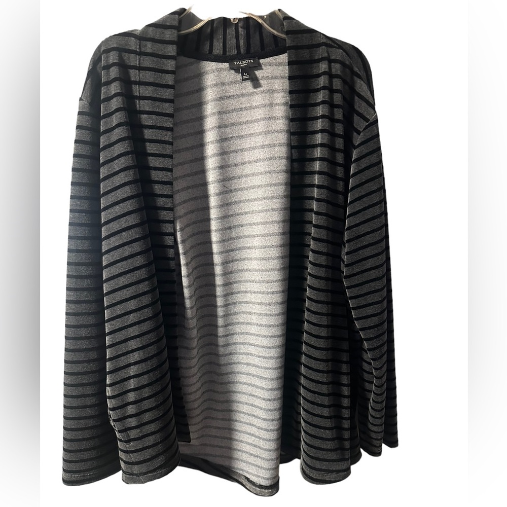 Talbots Striped Open Front Velvet  Cardigan size L EUC